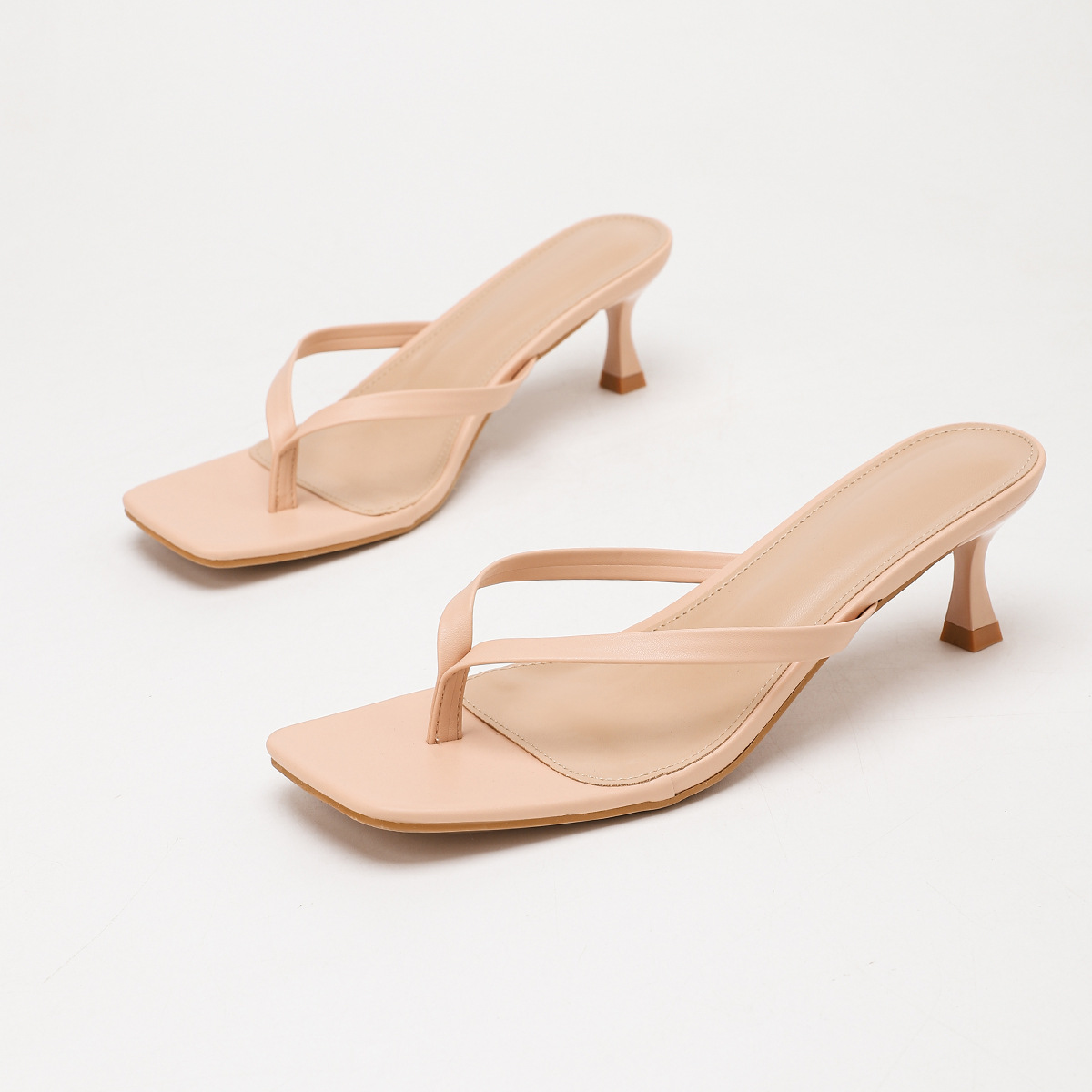 Square Toe Flip-Flop Stiletto Mule Sandals