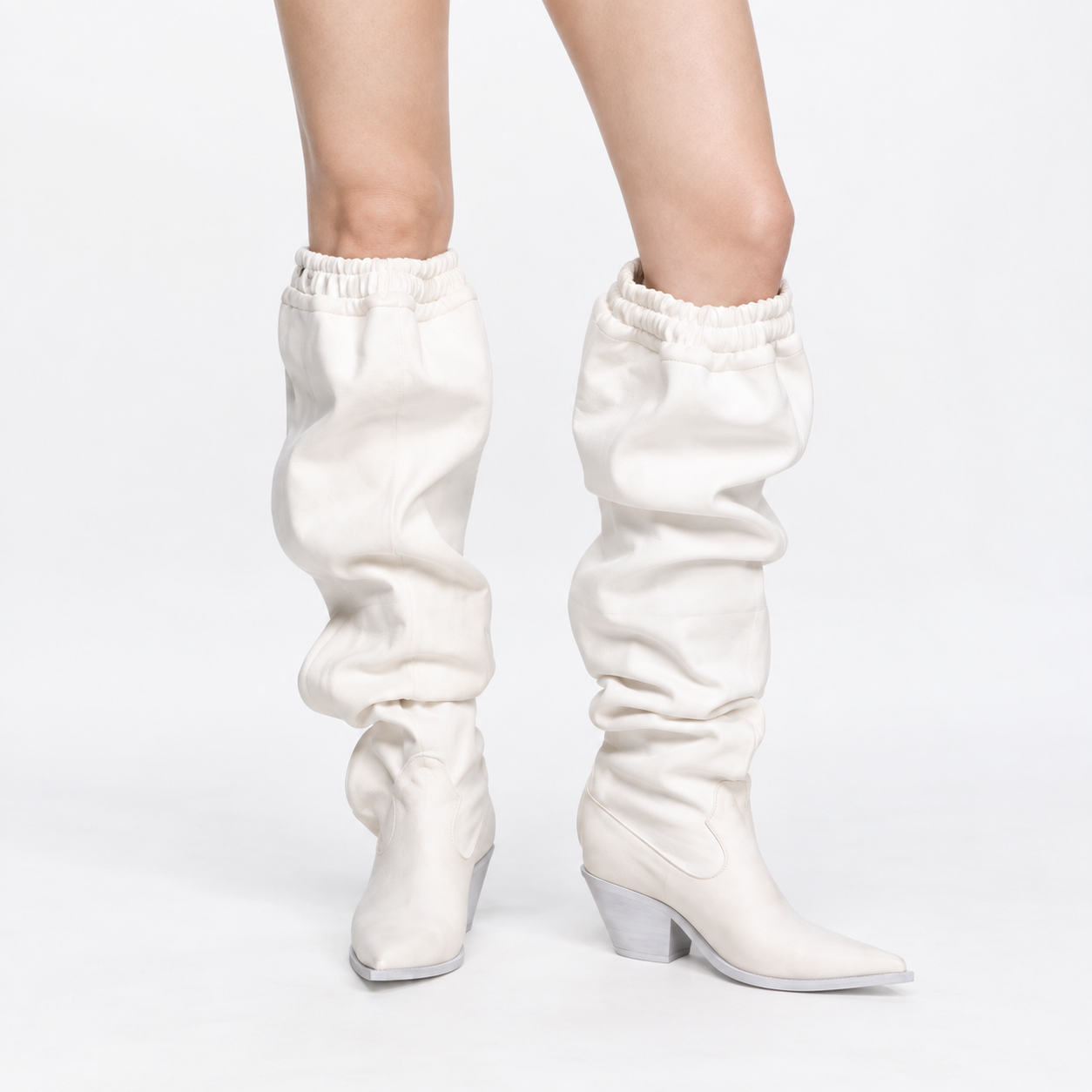 Print Denim Zipper Fold Over Thigh High Western Boots