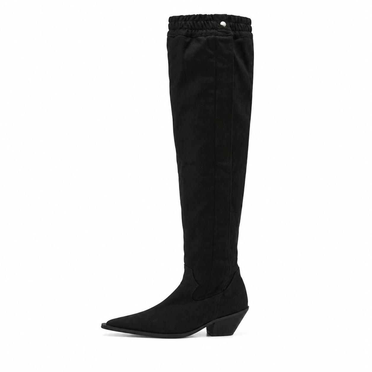 Print Denim Zipper Fold Over Thigh High Western Boots