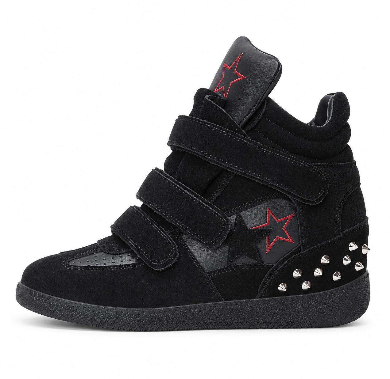 Suede Studded Velcro Hidden Wedge High Top Sneakers