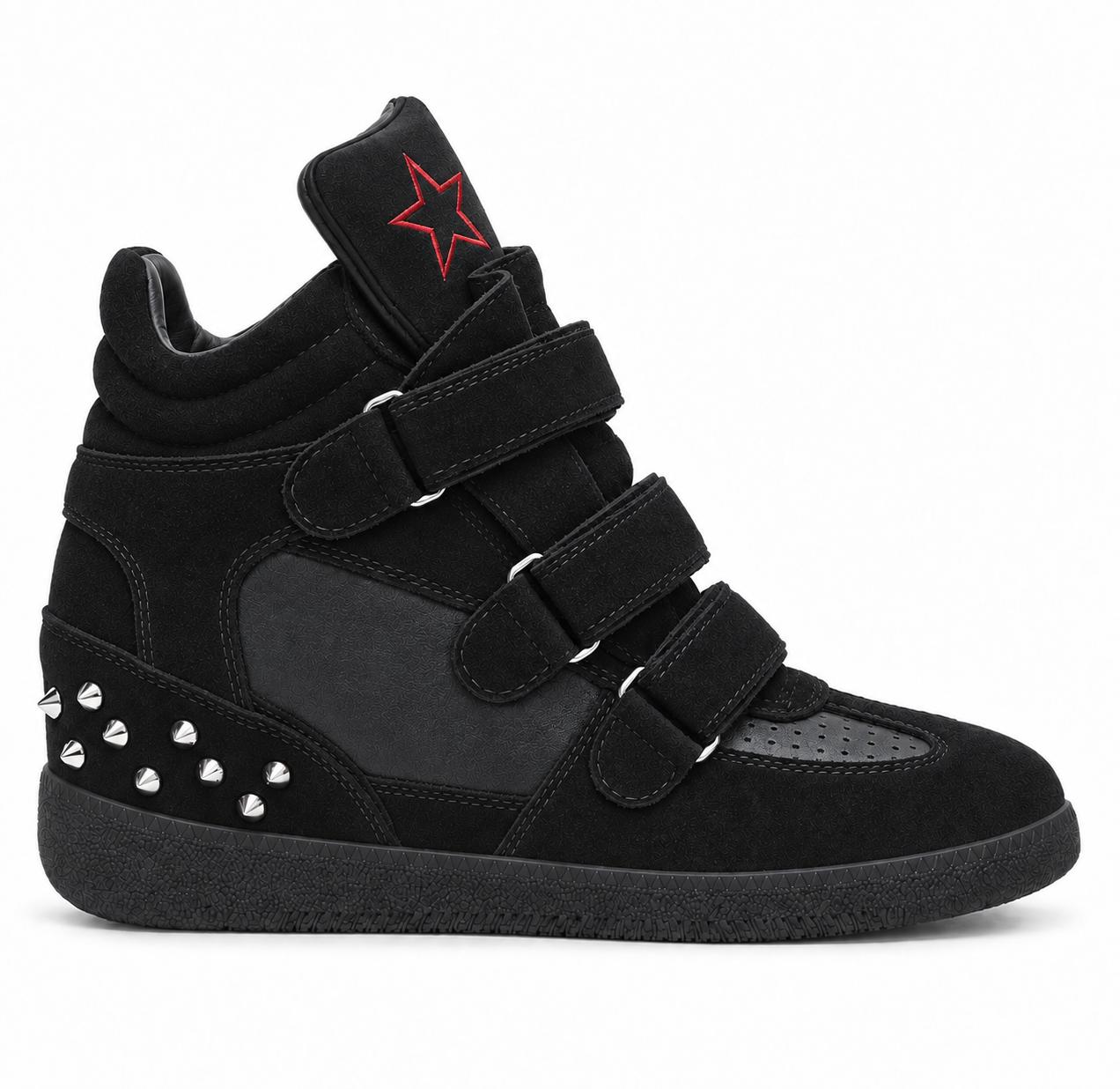 Suede Studded Velcro Hidden Wedge High Top Sneakers