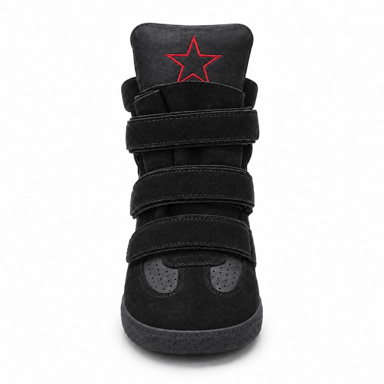 Suede Studded Velcro Hidden Wedge High Top Sneakers