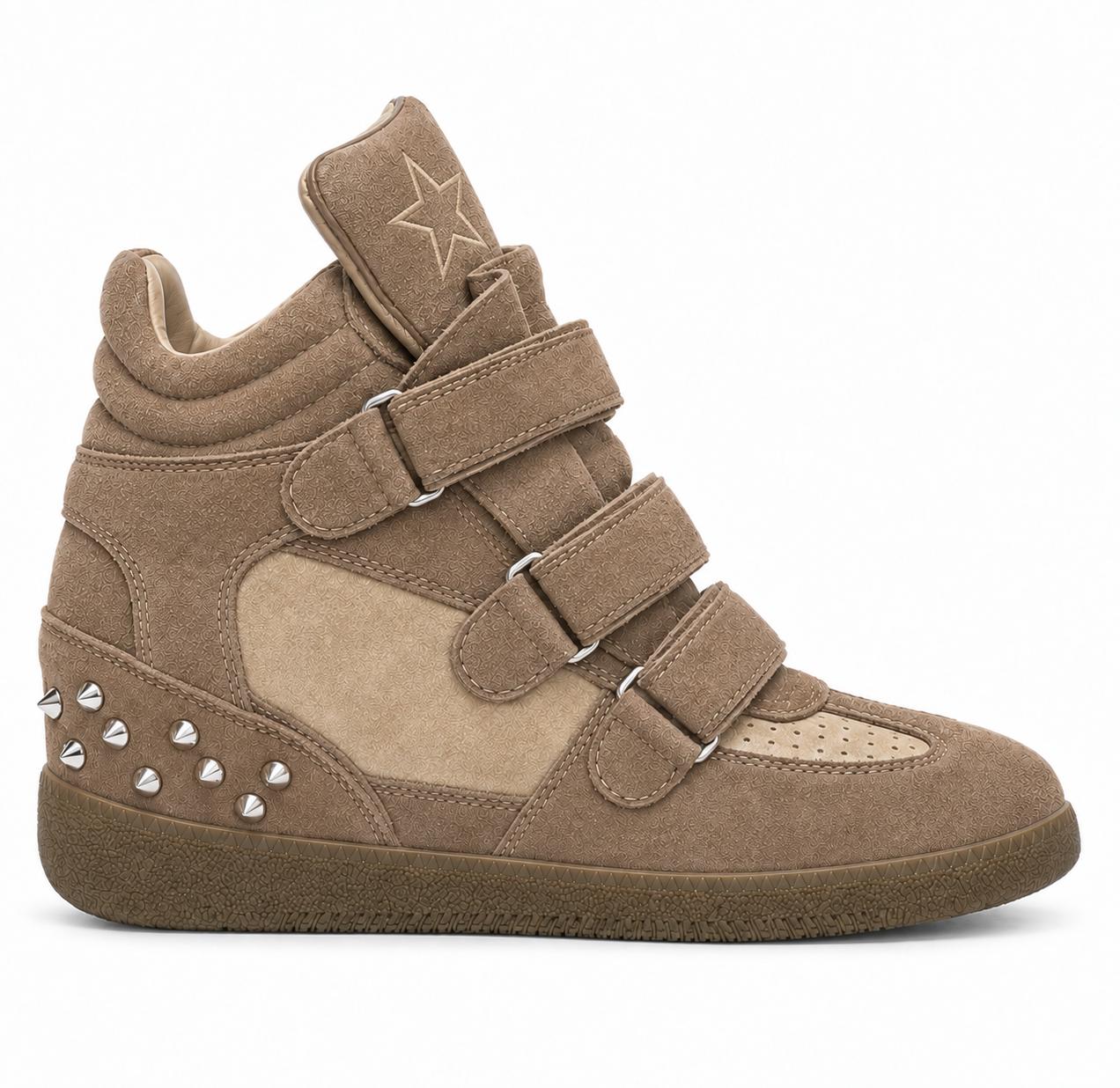 Suede Studded Velcro Hidden Wedge High Top Sneakers