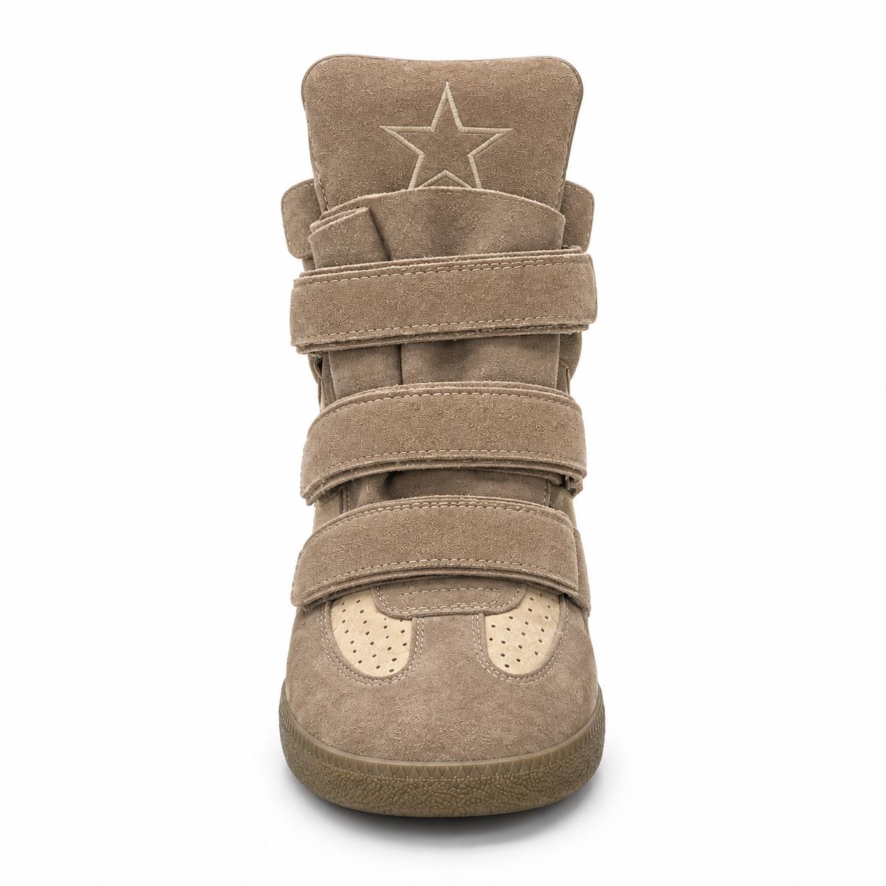 Suede Studded Velcro Hidden Wedge High Top Sneakers