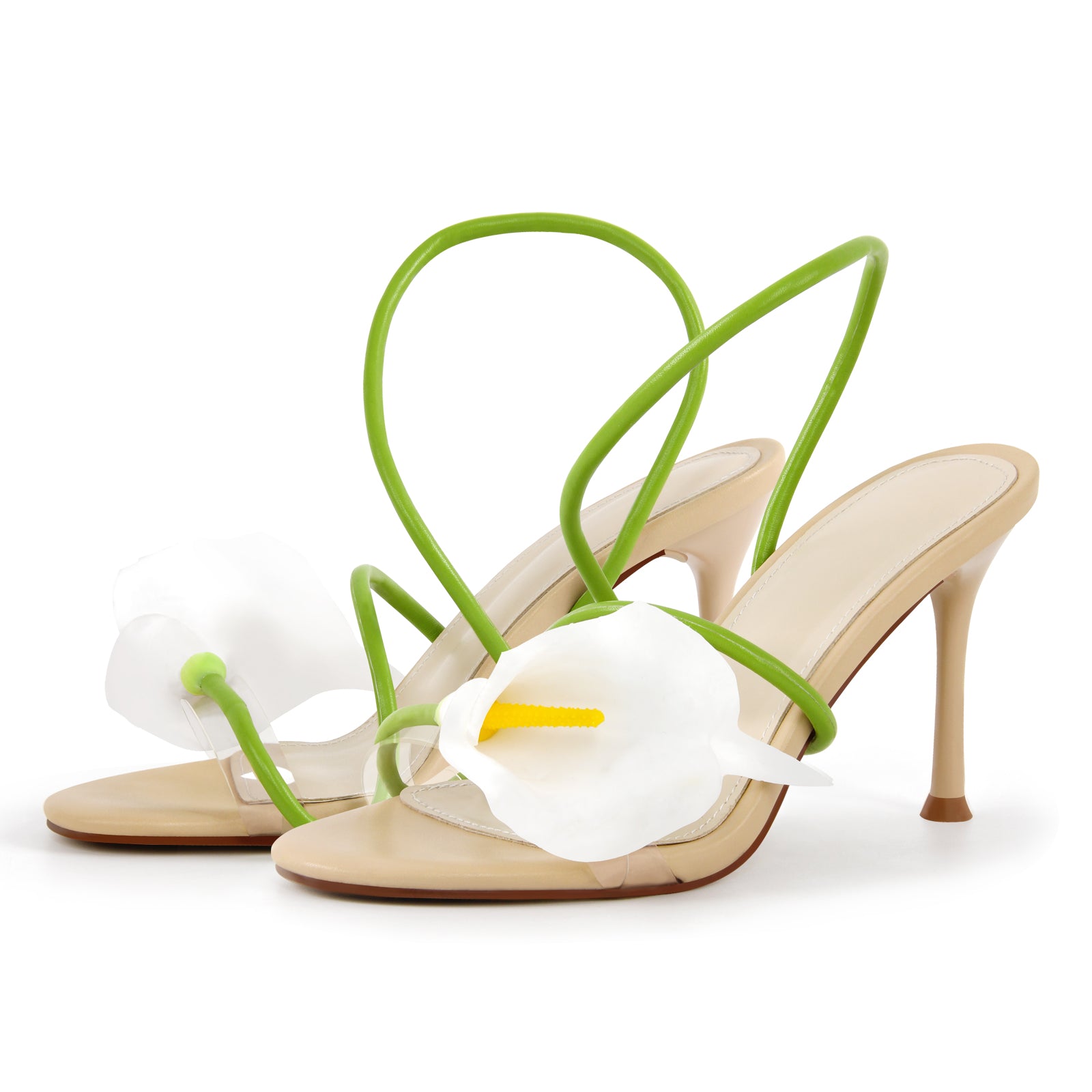 Round Toe Calla Lily Slip-on Stiletto Sandals
