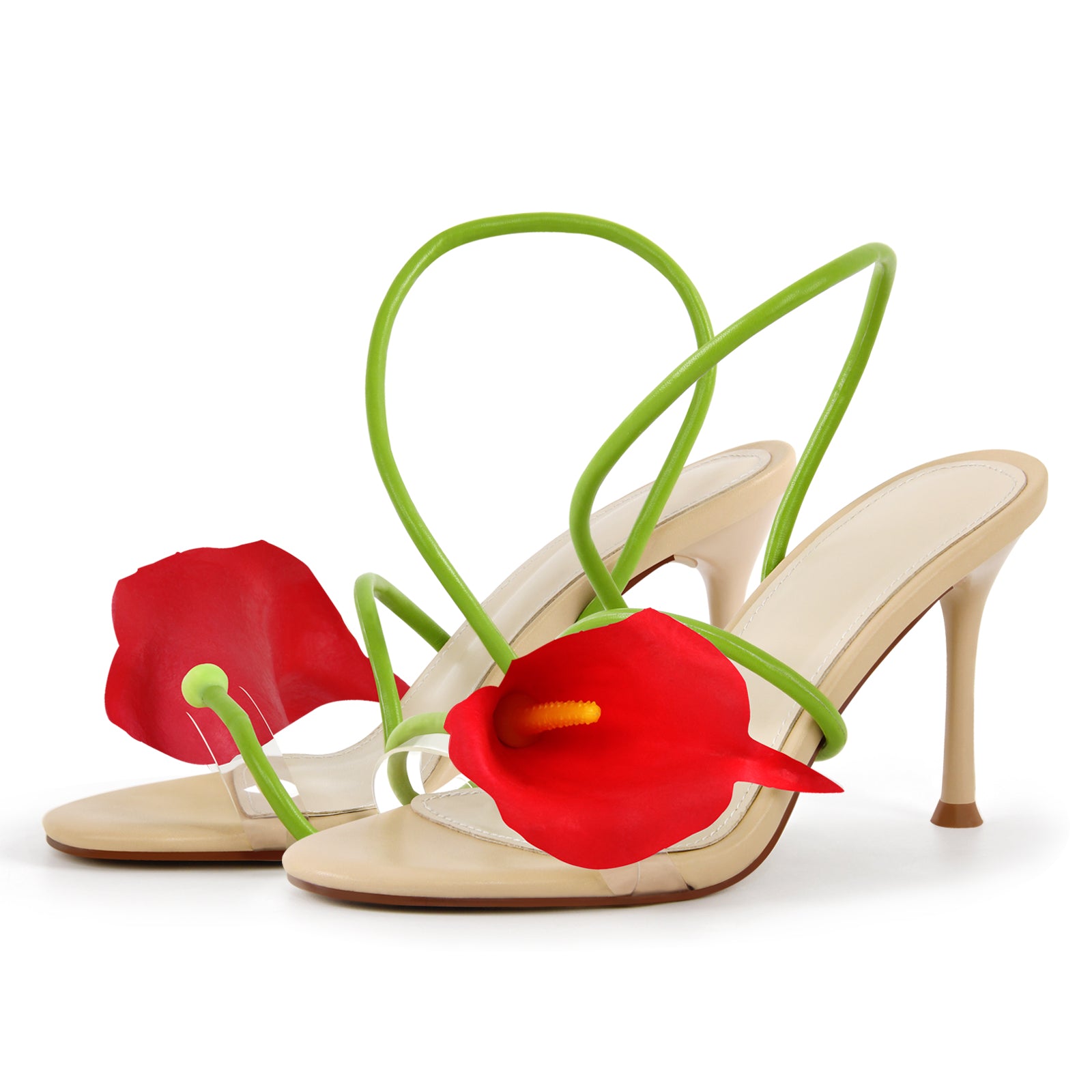 Round Toe Calla Lily Slip-on Stiletto Sandals