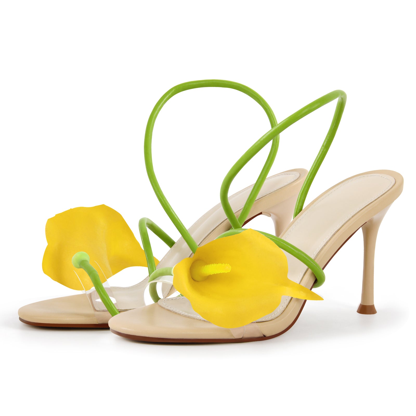 Round Toe Calla Lily Slip-on Stiletto Sandals