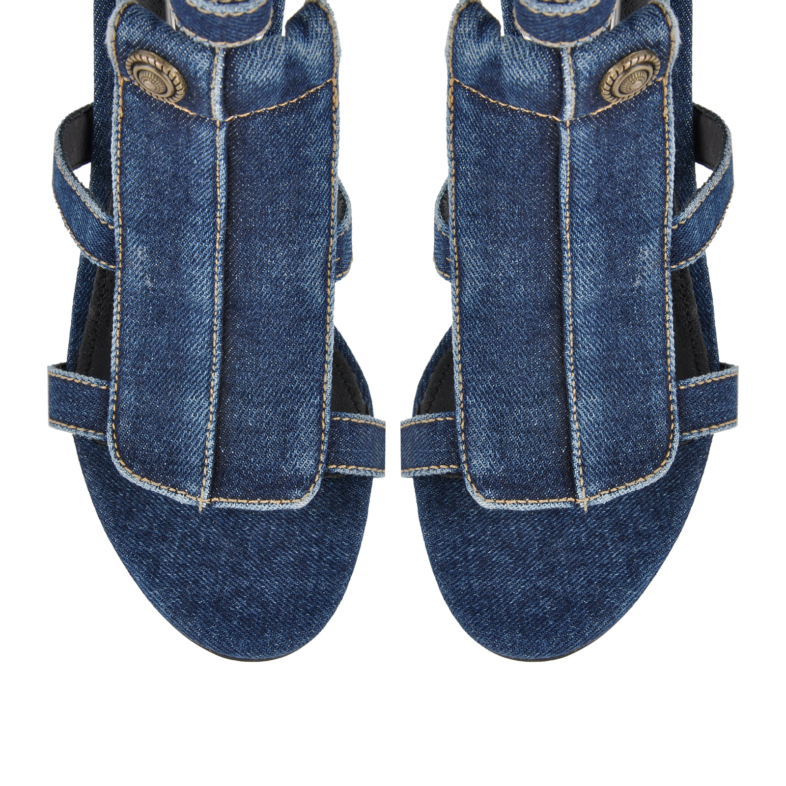 Round Toe Denim Wrap Lace-up Sandals