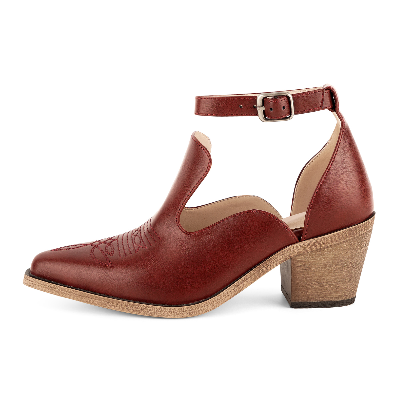 Cutout Buckle Strap Cowboy Ankle Boots