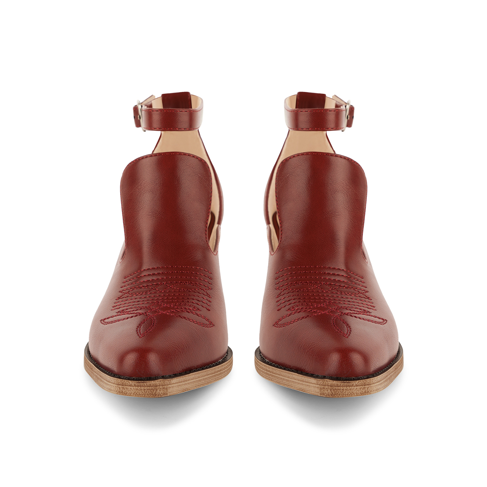 Cutout Buckle Strap Cowboy Ankle Boots