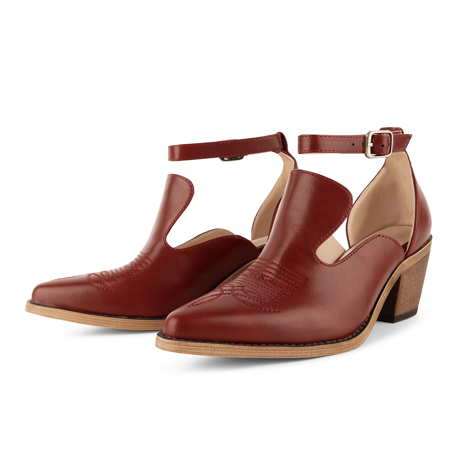 Cutout Buckle Strap Cowboy Ankle Boots