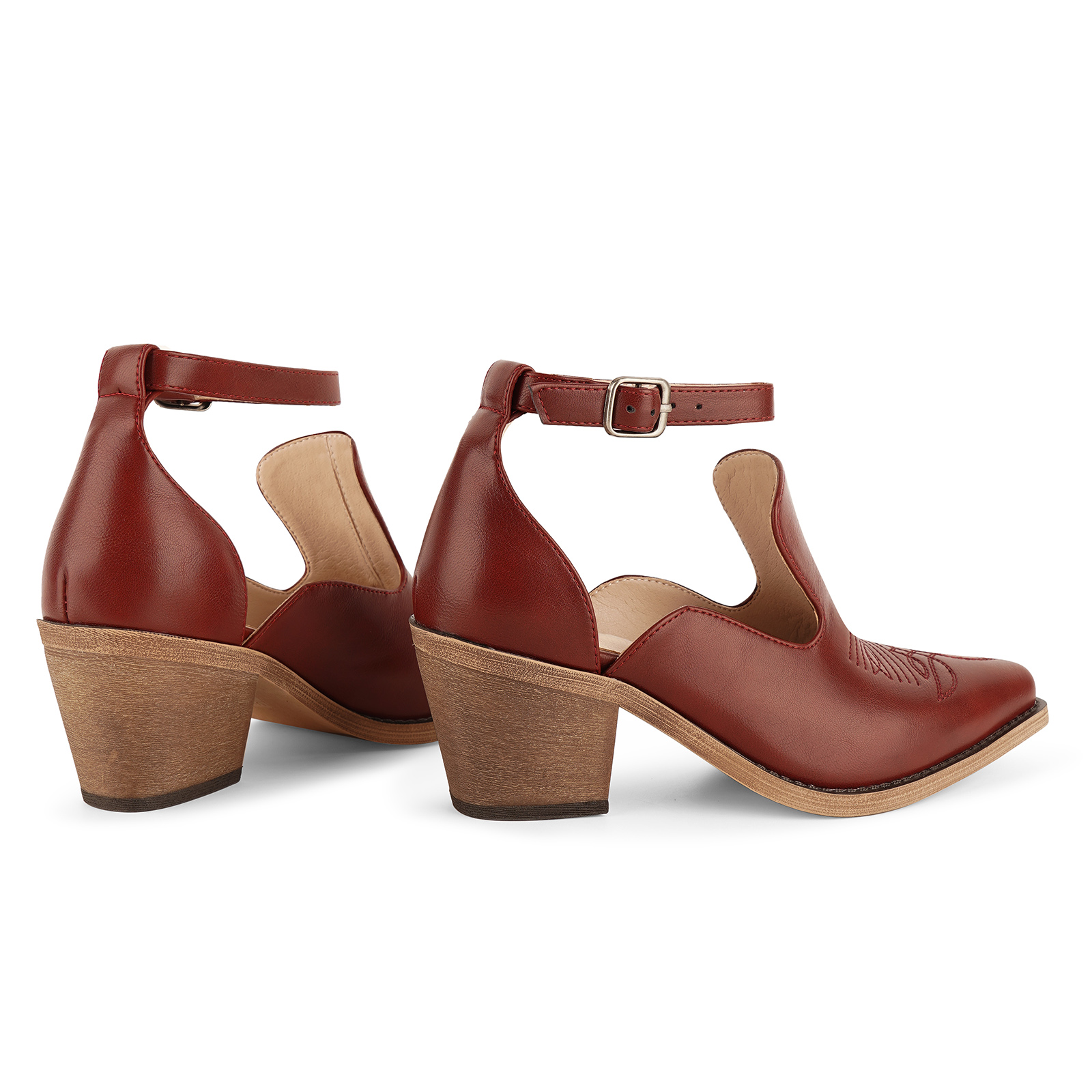 Cutout Buckle Strap Cowboy Ankle Boots