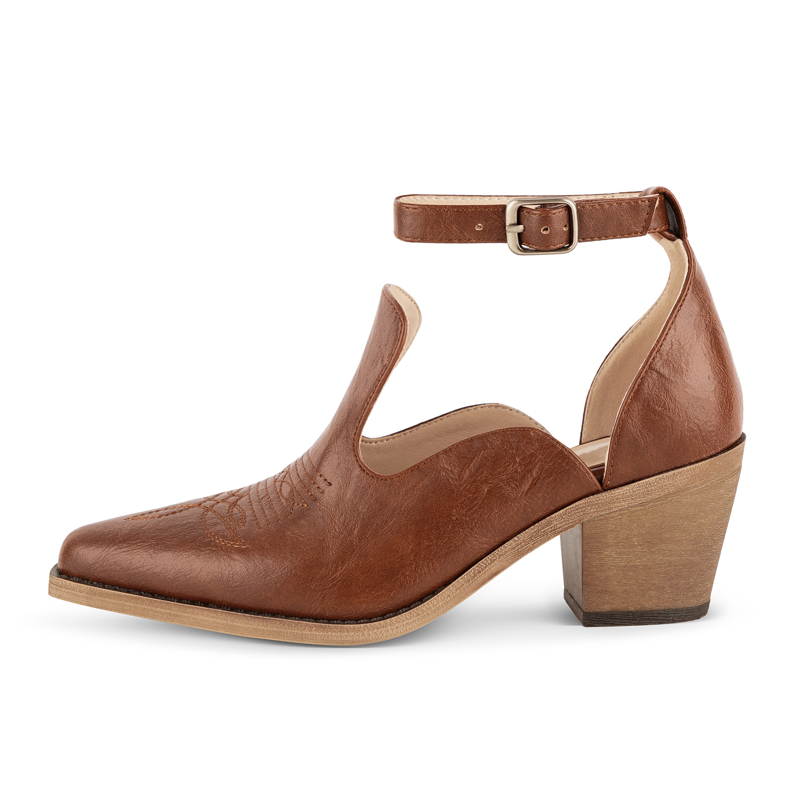 Cutout Buckle Strap Cowboy Ankle Boots