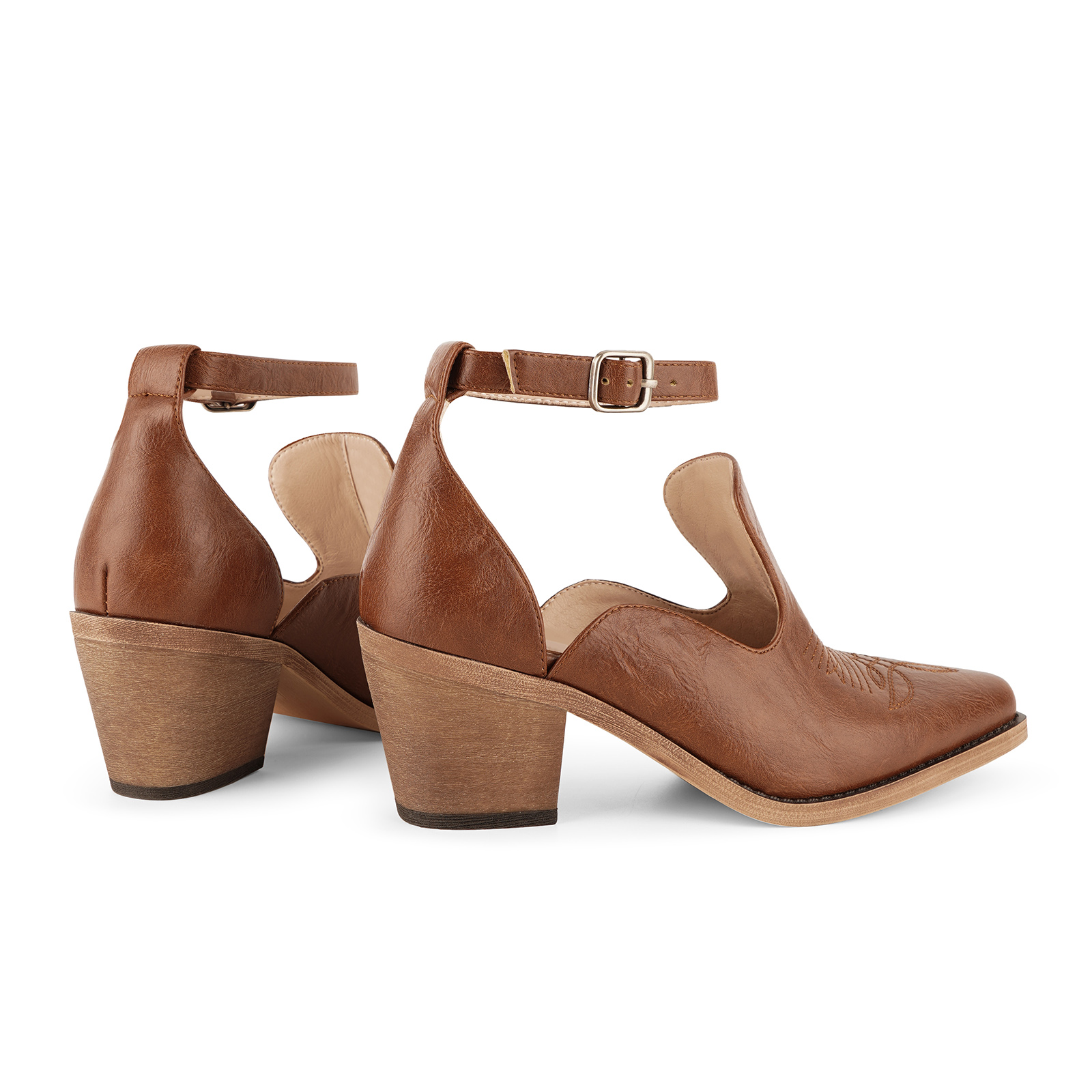 Cutout Buckle Strap Cowboy Ankle Boots