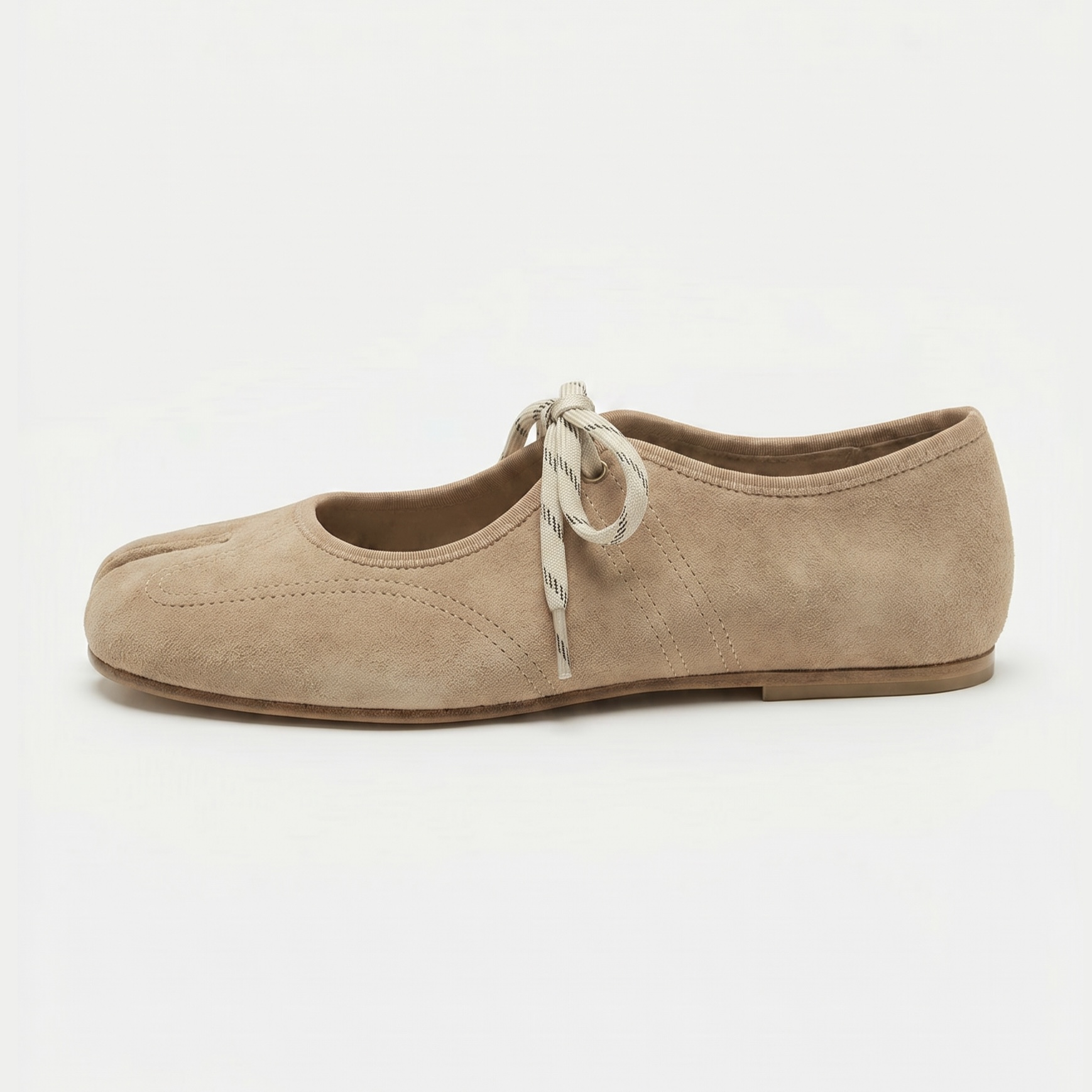 Suede Round Toe Lace-up Tabi Flats