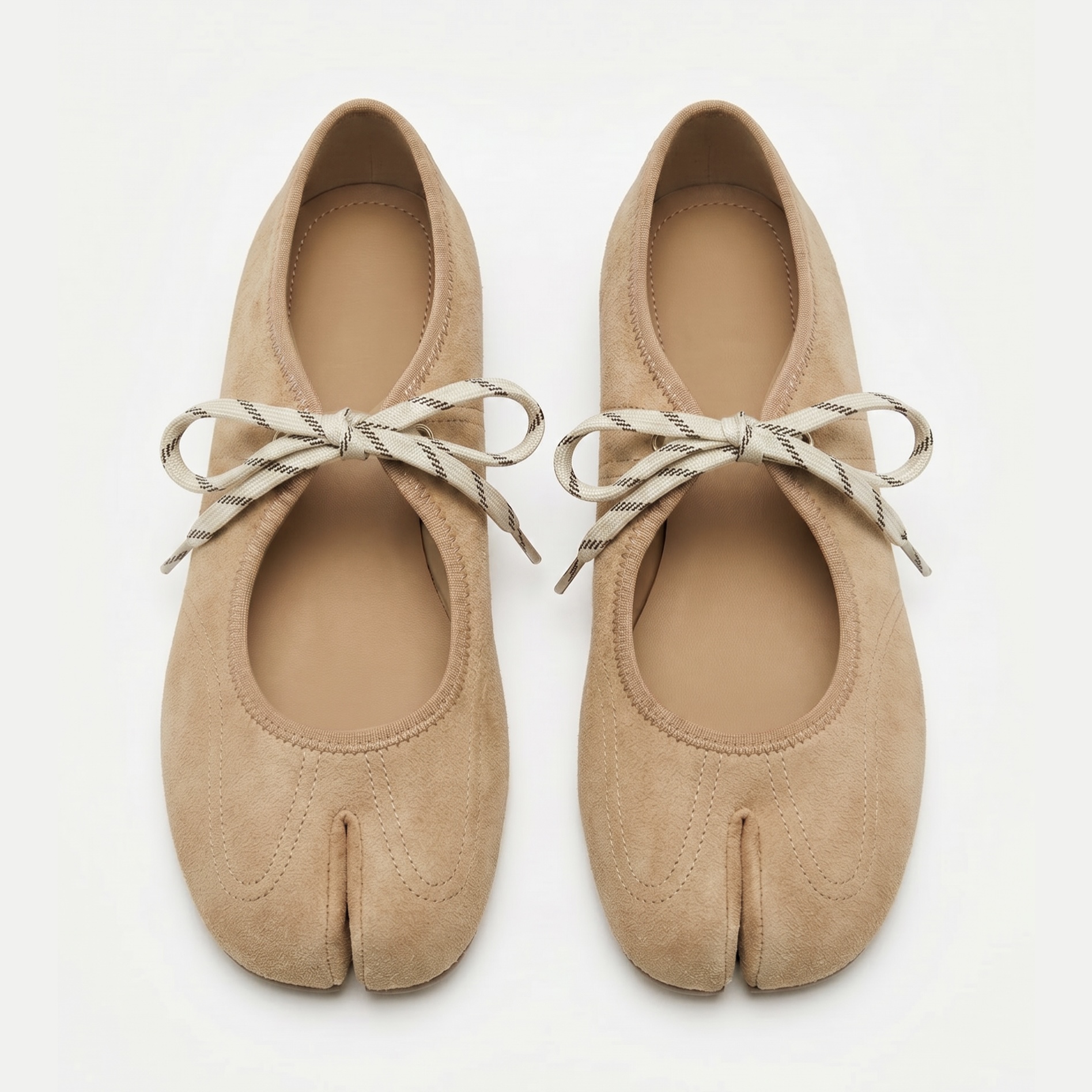 Suede Round Toe Lace-up Tabi Flats