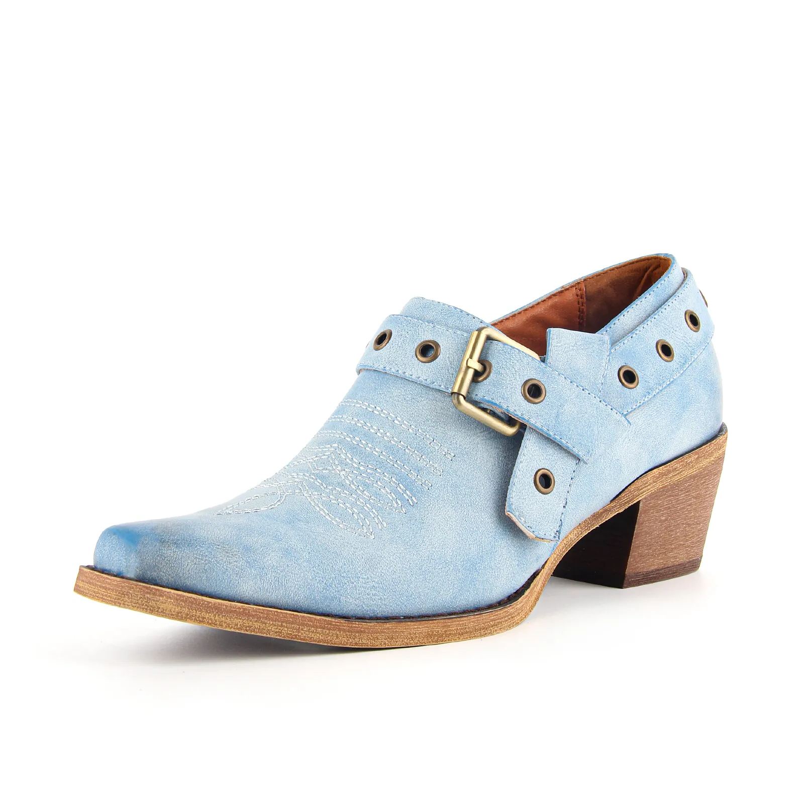 Pointed Toe Buckle Strap Cowboy Ankle Boots