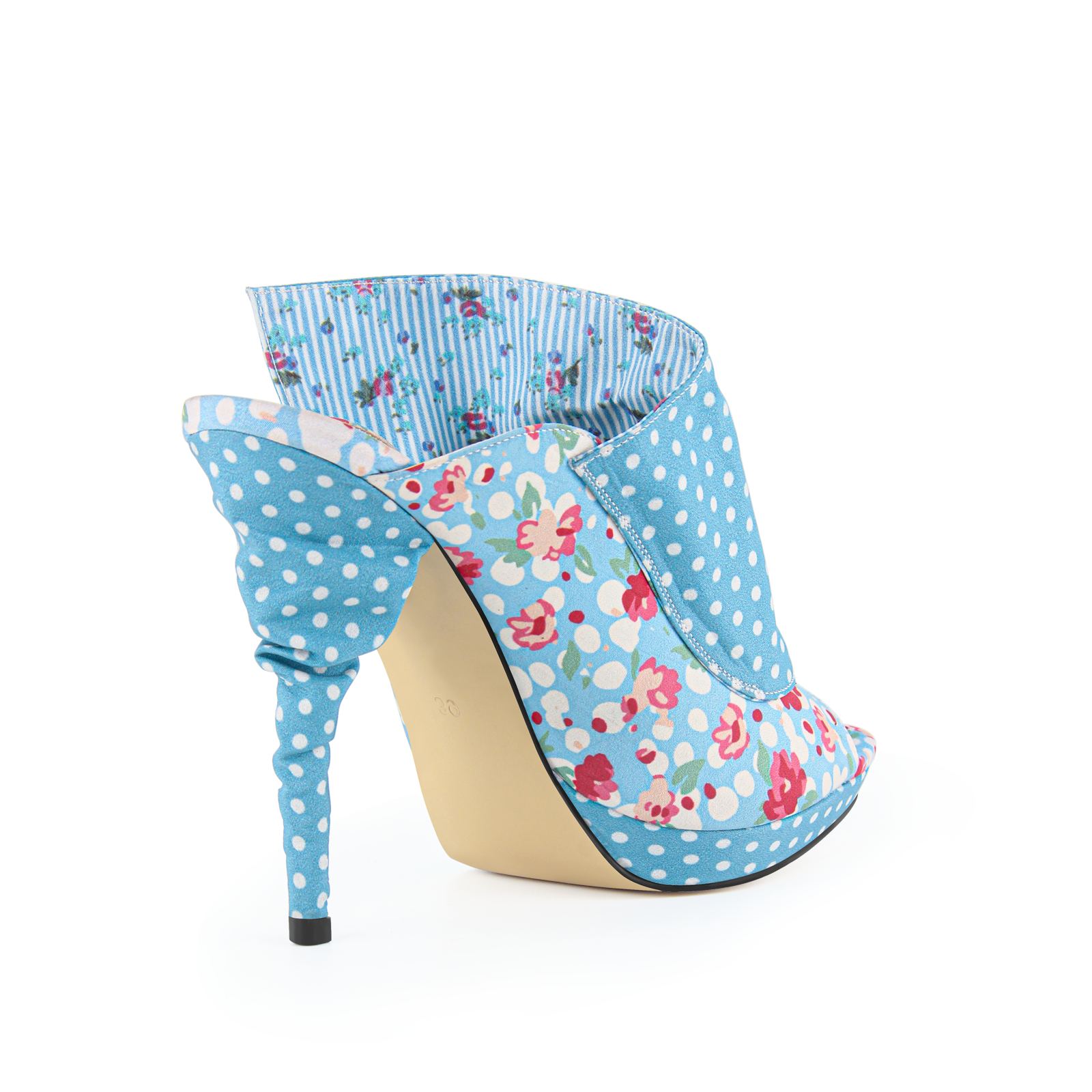 Blue Platform Floral Polka Dot Mules