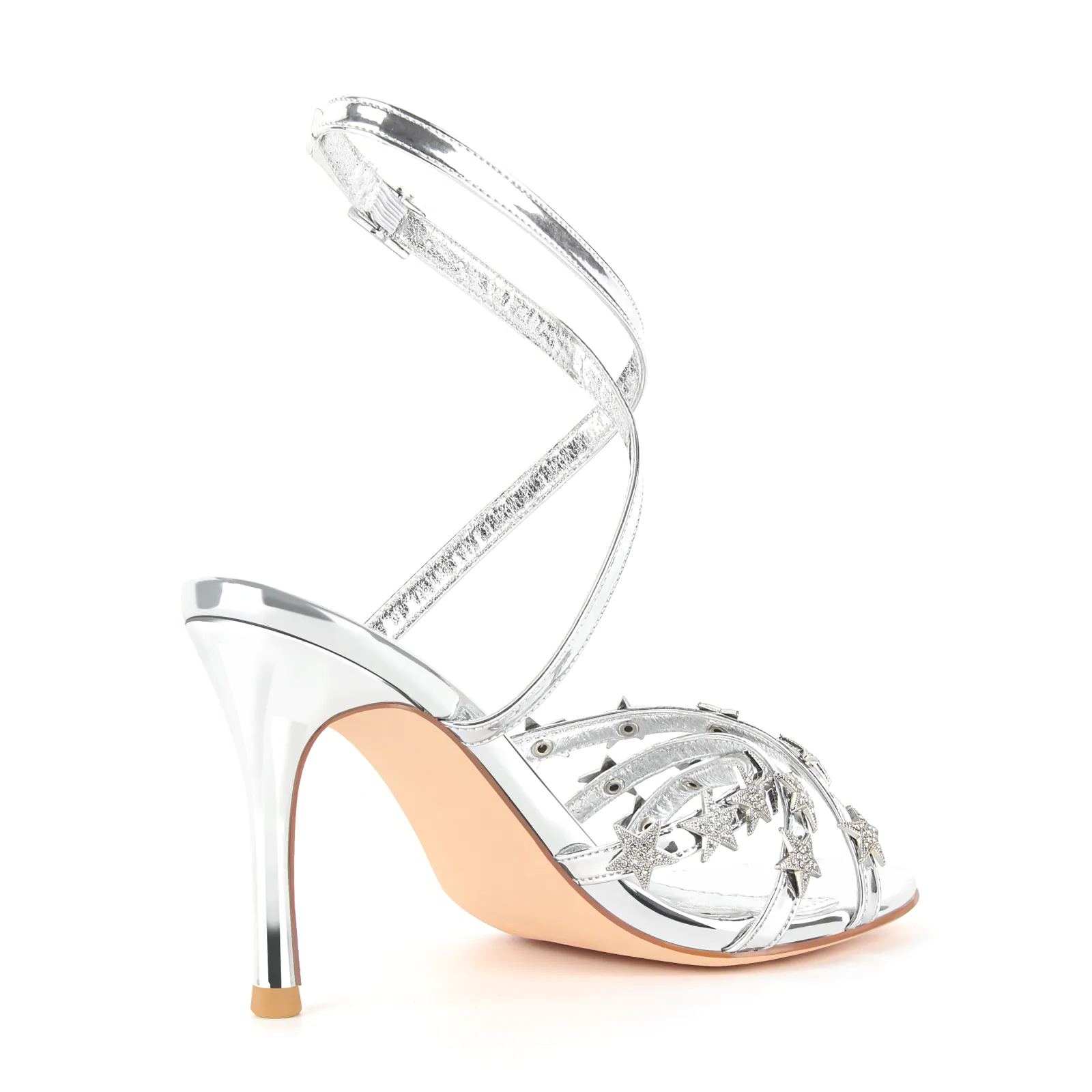 Star Rhinestone Cross Strap Stiletto Sandals