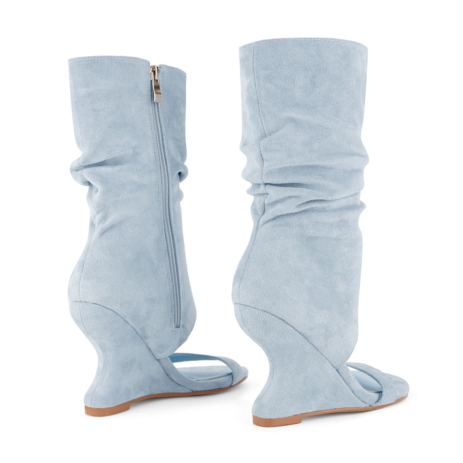 Suede Ruched Mid-Calf Wedge Boots Sandals