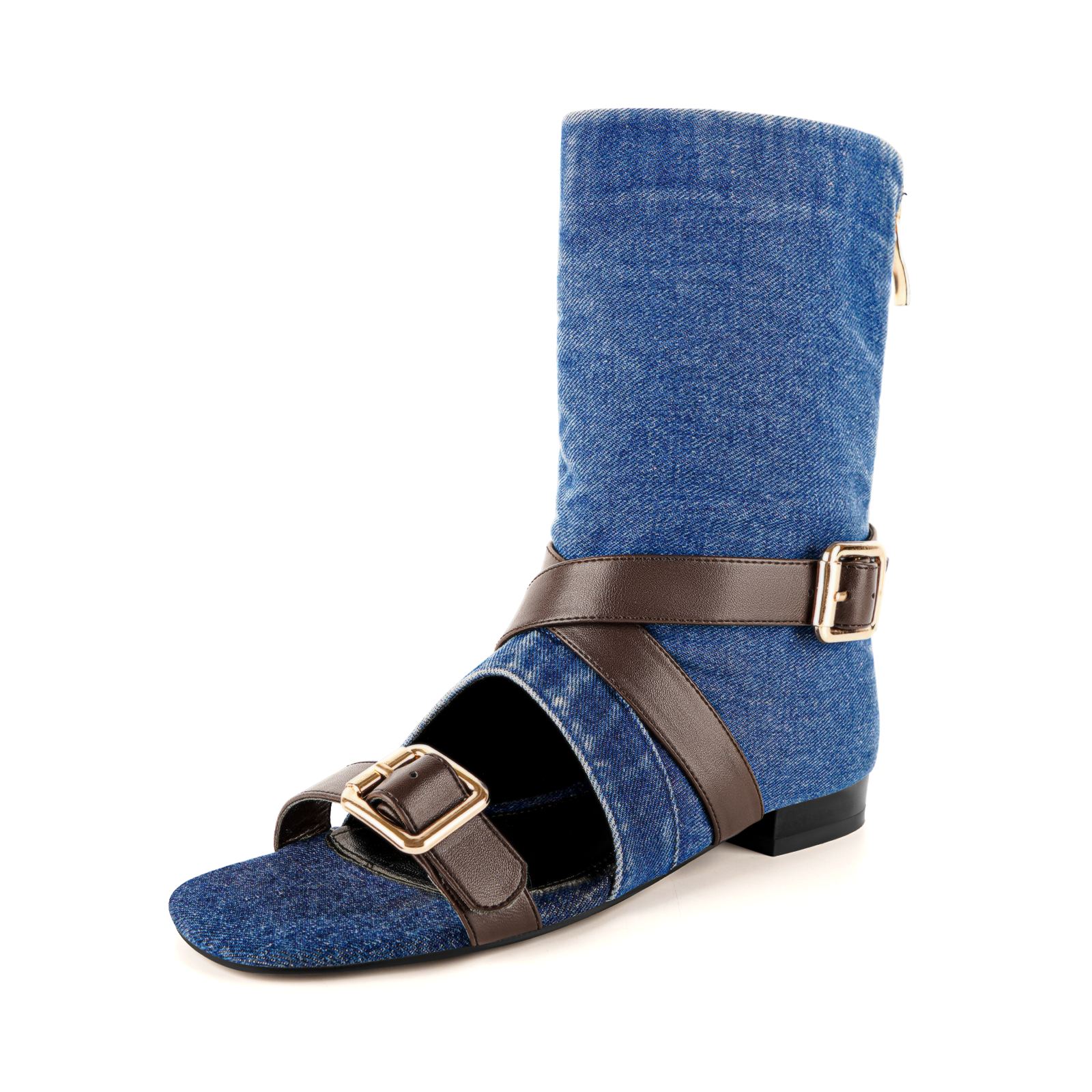 Square Toe Buckle Cutout Ankle Sandal Boots
