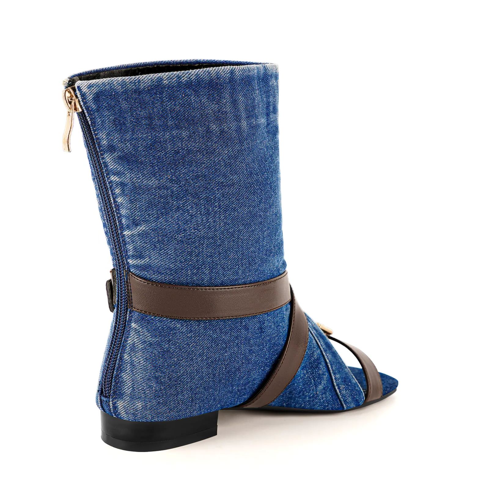 Square Toe Buckle Cutout Ankle Sandal Boots