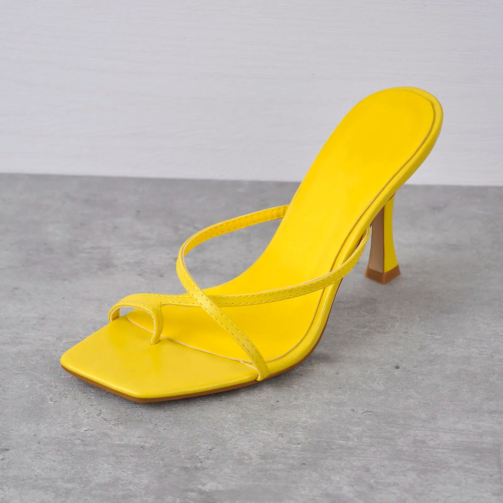 Yellow Square Toe Thong Mule Sandals