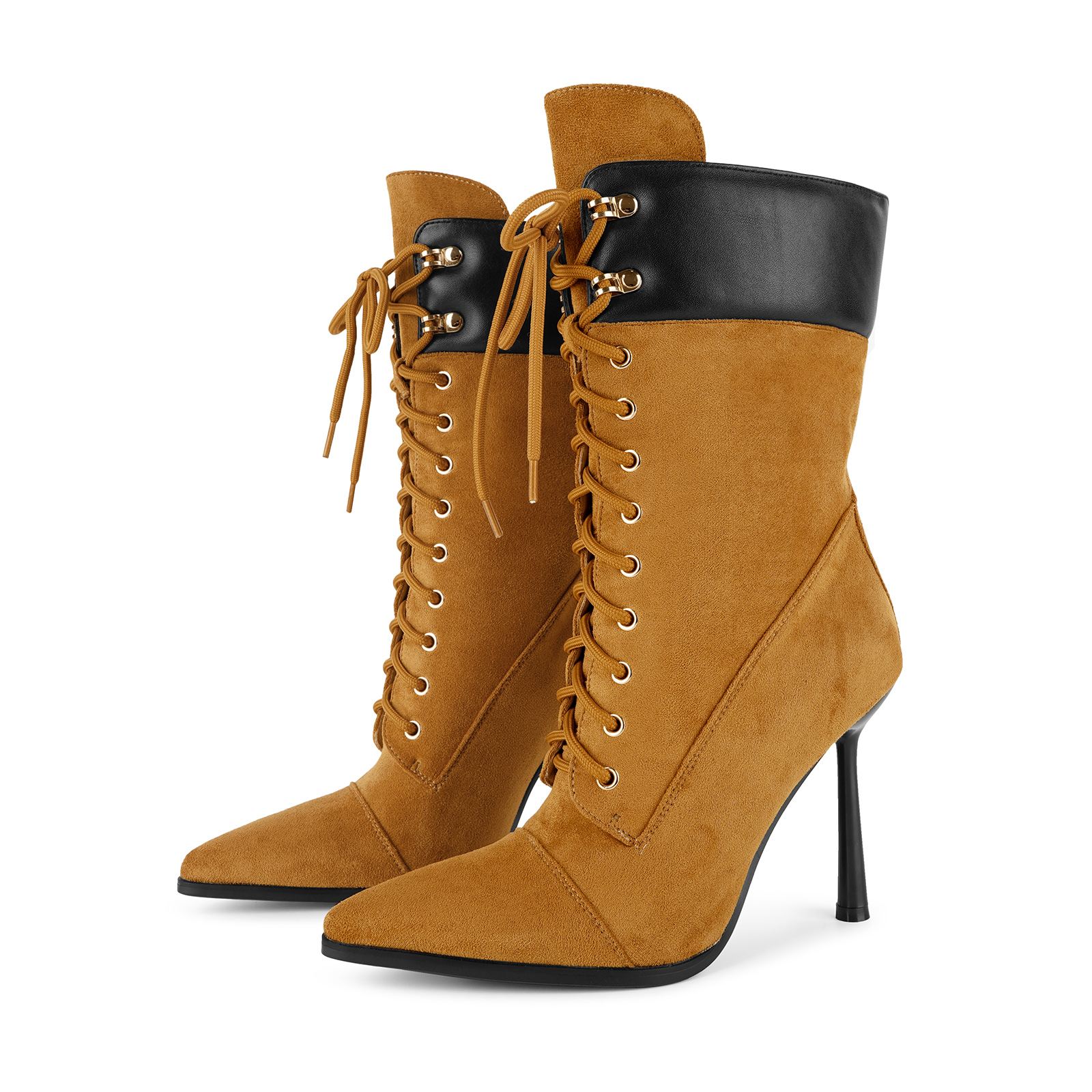 Suede Pointed Toe Lace-up Stiletto Ankle Boots
