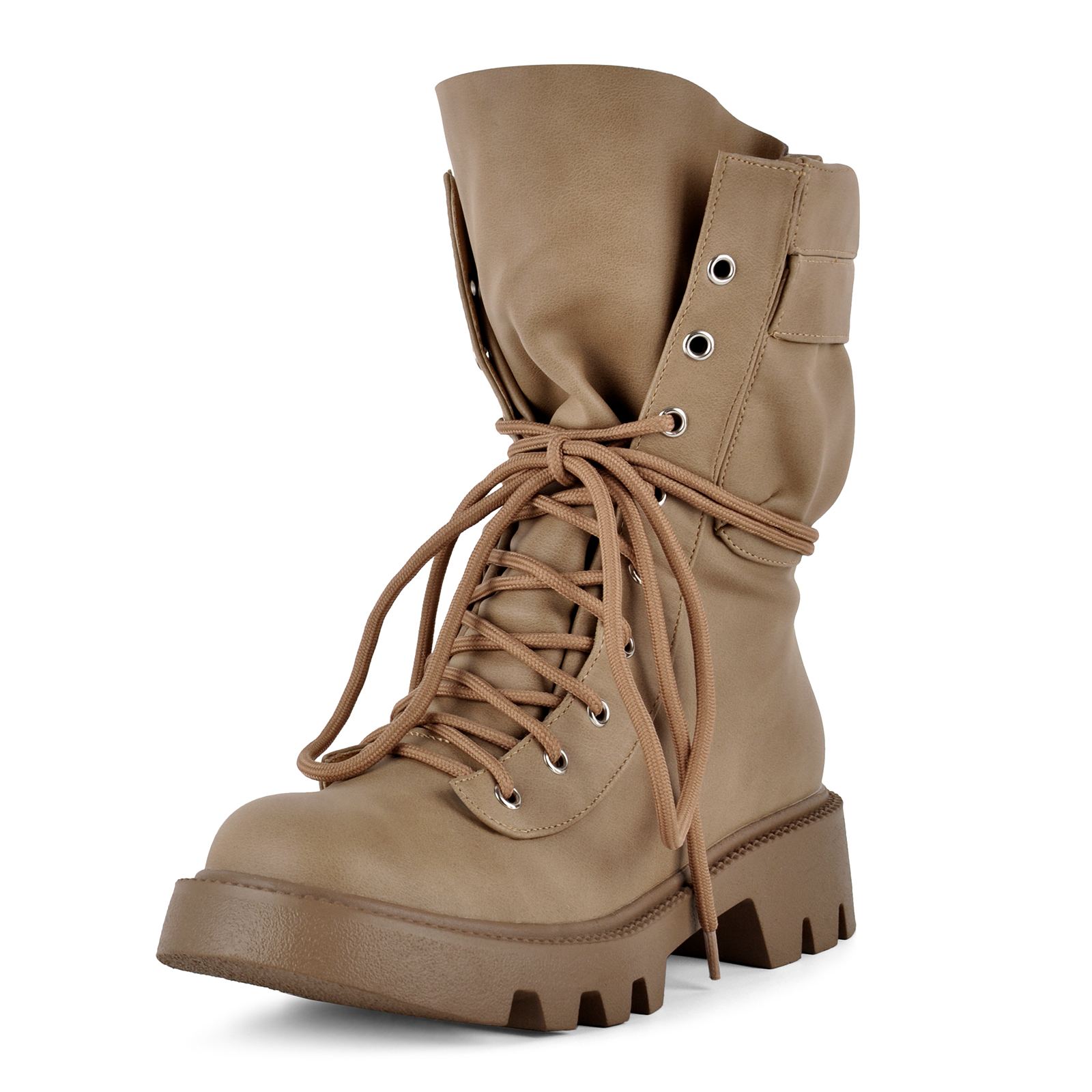 Pocket Lace-up Chunky Heel Ankle Boots
