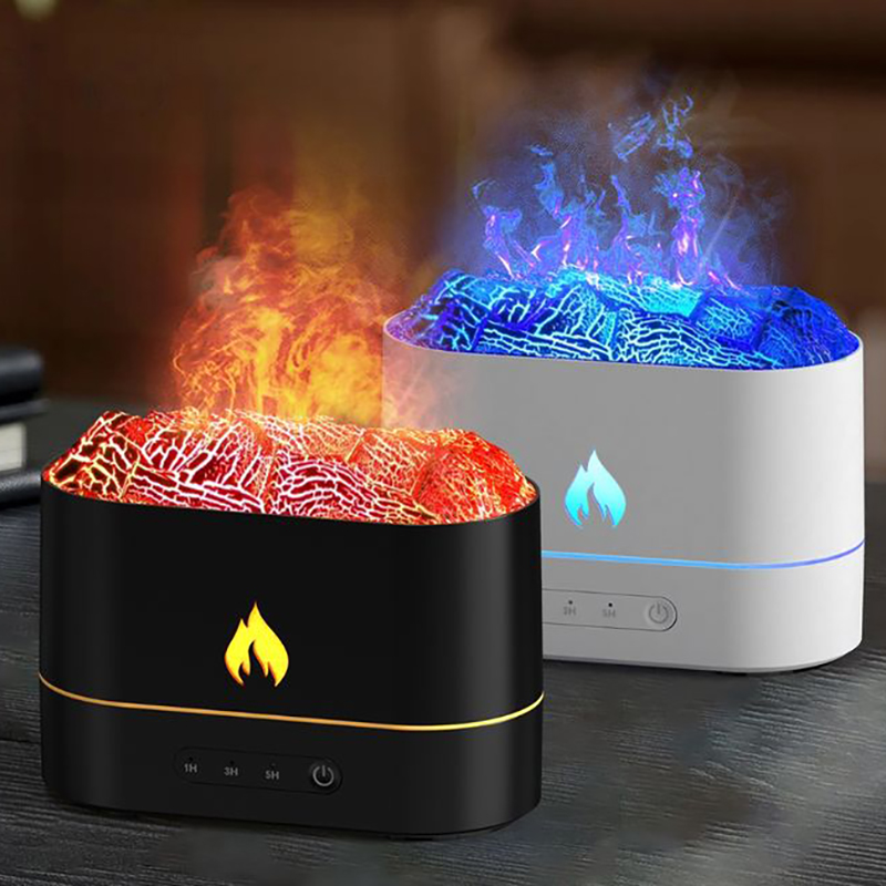 853B Dual-Color Flame Aroma Diffuser Manufacturer, 250ml Humidifier with Firelight & Lava Effect