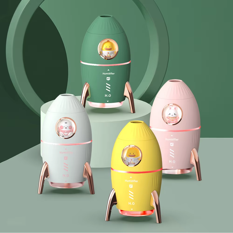 Model V9 Rocket Humidifier Manufacturer, 350ml Desktop Humidifier with Smoke Ring Mist Effect