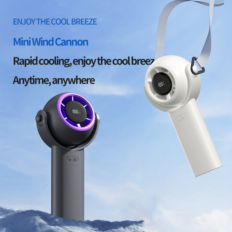 Model HX-F321 Handheld Turbo Fan Manufacturer, 2000mAh Mini Wind Cannon with LED Light
