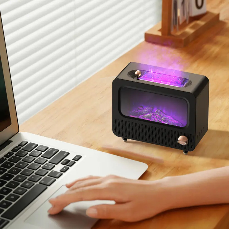 JS115 Fireplace Aroma Diffuser Manufacturer, 260ml Humidifier with Retro TV Design
