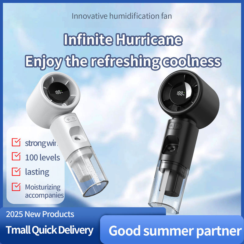 Model HX-F338 2000mAh Handheld Mini Fan, Factory Direct, 18650 Battery, Modern Transparent Build