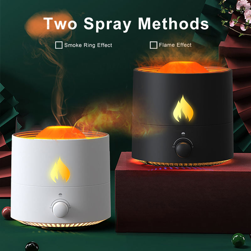 V8 Flame Aroma Diffuser Manufacturer, 250ml Humidifier with Dual Mist & Fire Light