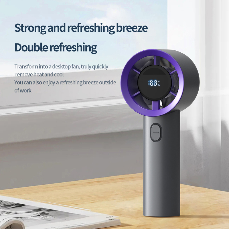 Model HX-F359 Handheld Turbo Fan Manufacturer, 2000mAh Portable Mini Fan with Digital Display