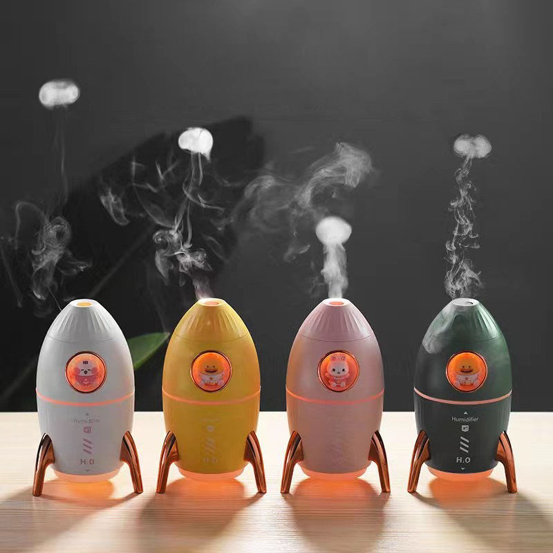 Model V9 Rocket Humidifier Manufacturer, 350ml Desktop Humidifier with Smoke Ring Mist Effect