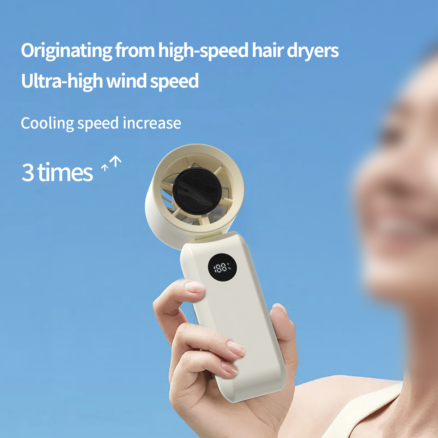 Model HX-F323 Hurricane Speed Handheld Fan Manufacturer, 2000mAh Portable Mini Fan with 100-Level Adjustment