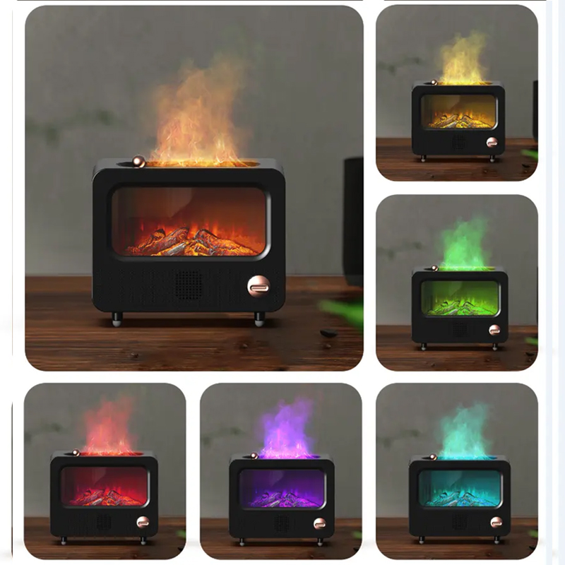 JS115 Fireplace Aroma Diffuser Manufacturer, 260ml Humidifier with Retro TV Design