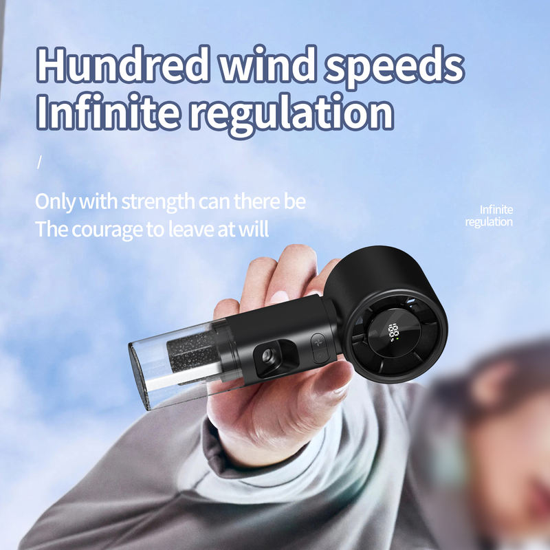Model HX-F338 2000mAh Handheld Mini Fan, Factory Direct, 18650 Battery, Modern Transparent Build