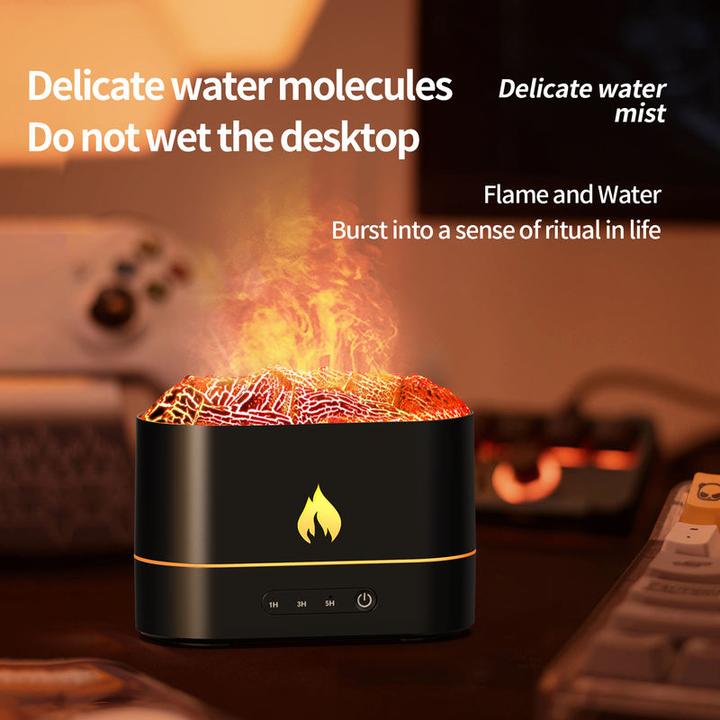853B Dual-Color Flame Aroma Diffuser Manufacturer, 250ml Humidifier with Firelight & Lava Effect