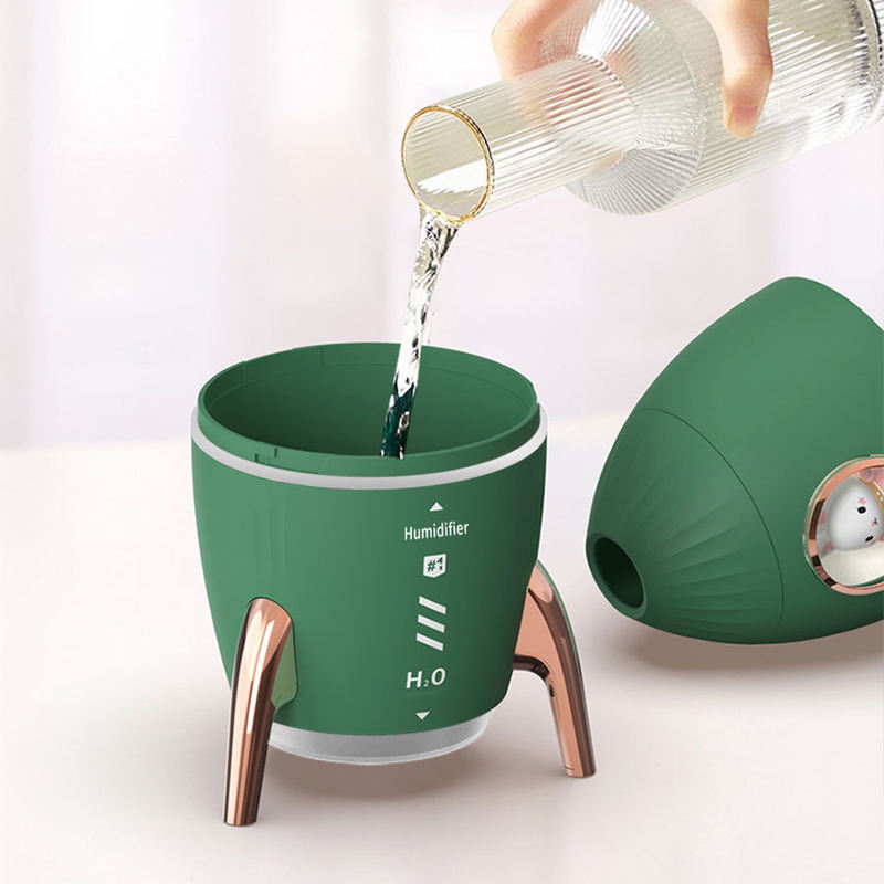 Model V9 Rocket Humidifier Manufacturer, 350ml Desktop Humidifier with Smoke Ring Mist Effect