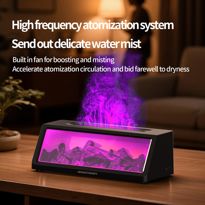 HX-X312 Fireplace Aroma Diffuser Manufacturer, 150ml Humidifier with Simulated Flame Light