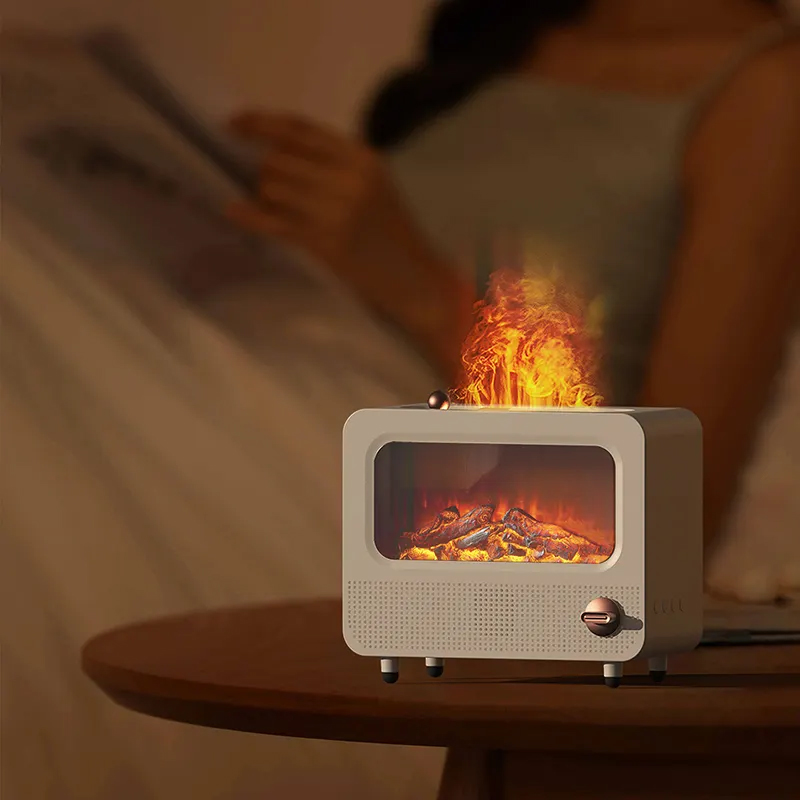 JS115 Fireplace Aroma Diffuser Manufacturer, 260ml Humidifier with Retro TV Design