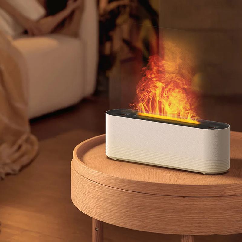 JS119 Fireplace Aroma Diffuser Manufacturer, 320ml Humidifier with Long Linear Flame Design