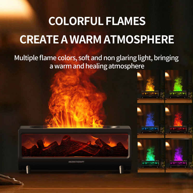 HX-X309 Fireplace Aroma Diffuser Manufacturer, 150ml Humidifier with Simulated Flame Light