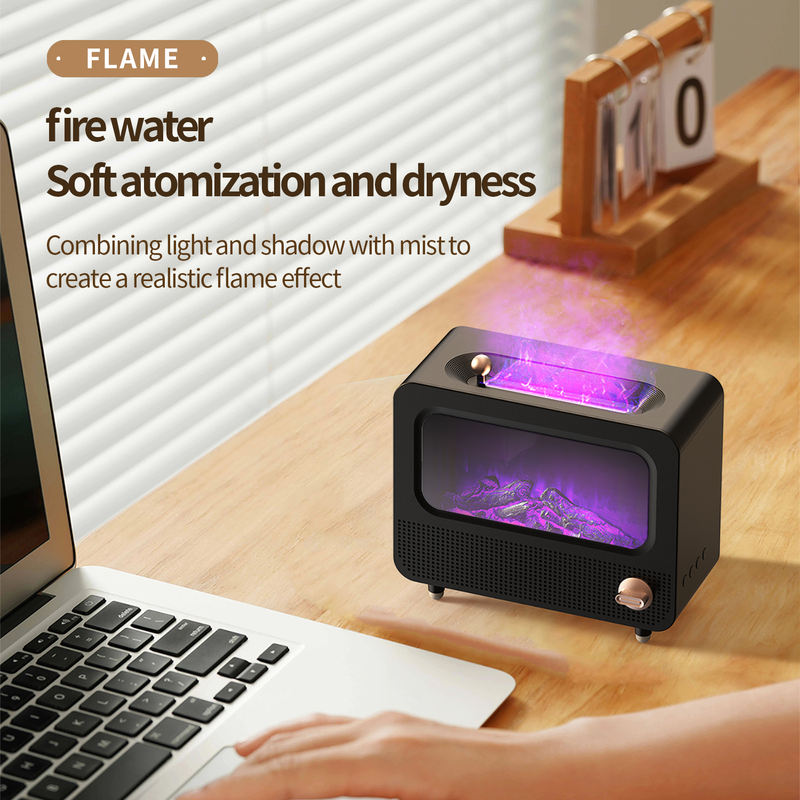 JS115 Fireplace Aroma Diffuser Manufacturer, 260ml Humidifier with Retro TV Design