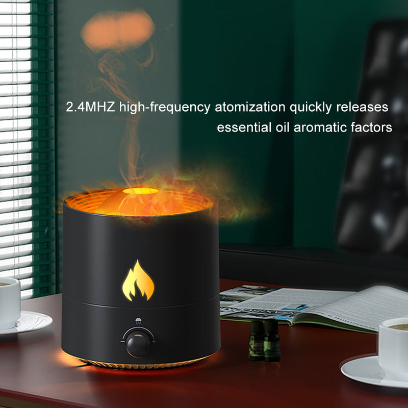 V8 Flame Aroma Diffuser Manufacturer, 250ml Humidifier with Dual Mist & Fire Light