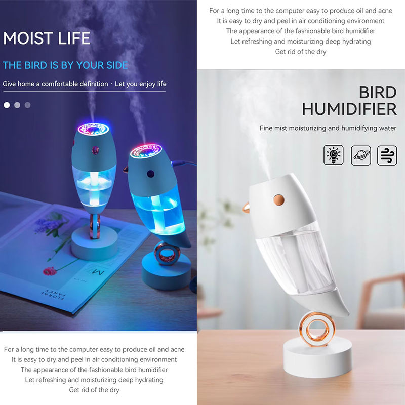 Model 821 Bird-Shaped Humidifier Manufacturer, 250ml Cute Desk Humidifier with Rotating Base