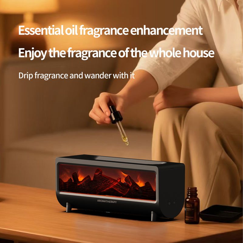 HX-X309 Fireplace Aroma Diffuser Manufacturer, 150ml Humidifier with Simulated Flame Light